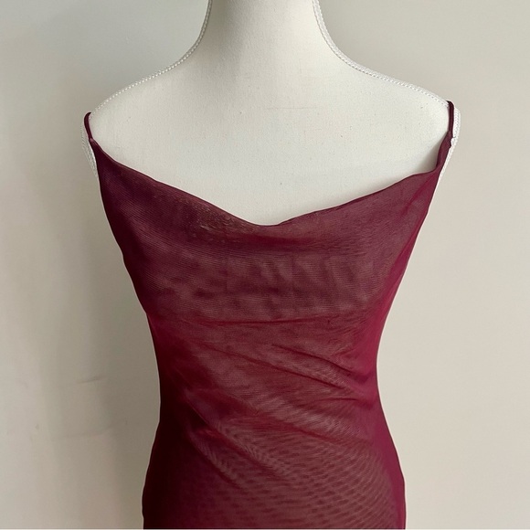 Vintage Y2K Forever 21 Mesh Cowl Neck Asymmetric Hem Midi Dress Fairycore Size S - Picture 2 of 10